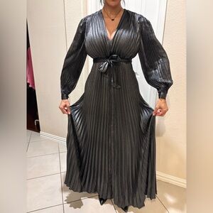 Express Metallic Pleated Tie Front Maxi Dress